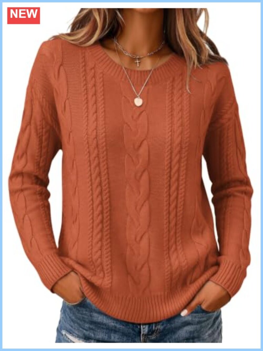 Cable Knit Sweater Women Loose Fit Chunky Pullover Crew Neck Fall Winter